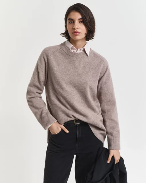 Gant Woman Soft Wool Lounge Sweater Taupe Beige