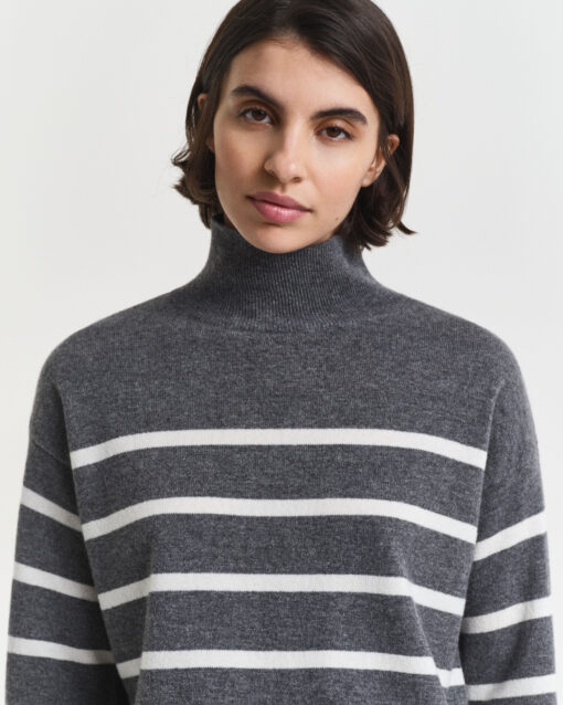 Gant Woman Superfine Lambswool Stripe Mockneck Charcoal Melange