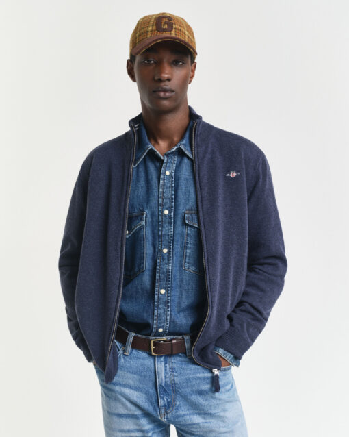 Gant Superfine Lambswool Zip Cardigan Dk Navy Melange
