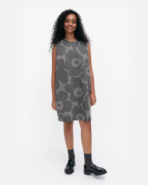 Marimekko Maridenim Somasti Unikko Denim Dress Light Grey