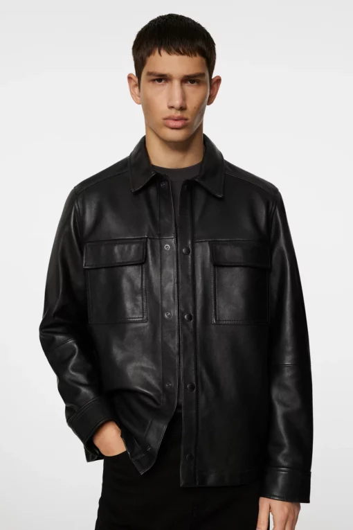 J.Lindeberg Wilden Lamb Leather Overshirt Black