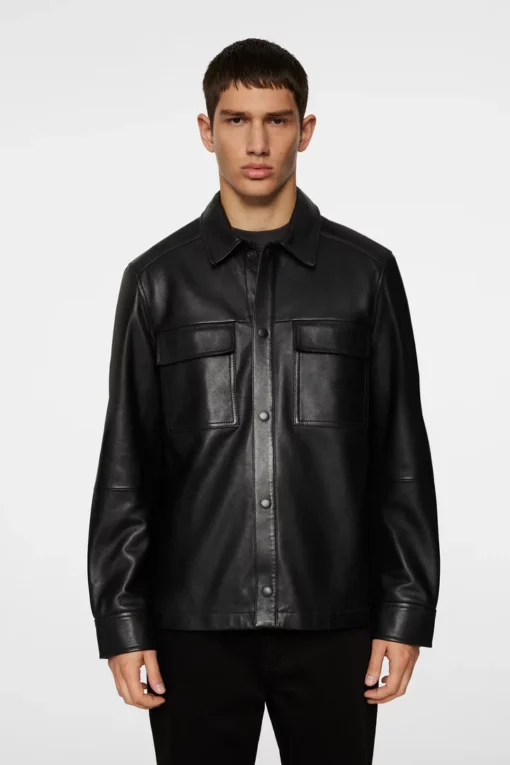 J.Lindeberg Wilden Lamb Leather Overshirt Black