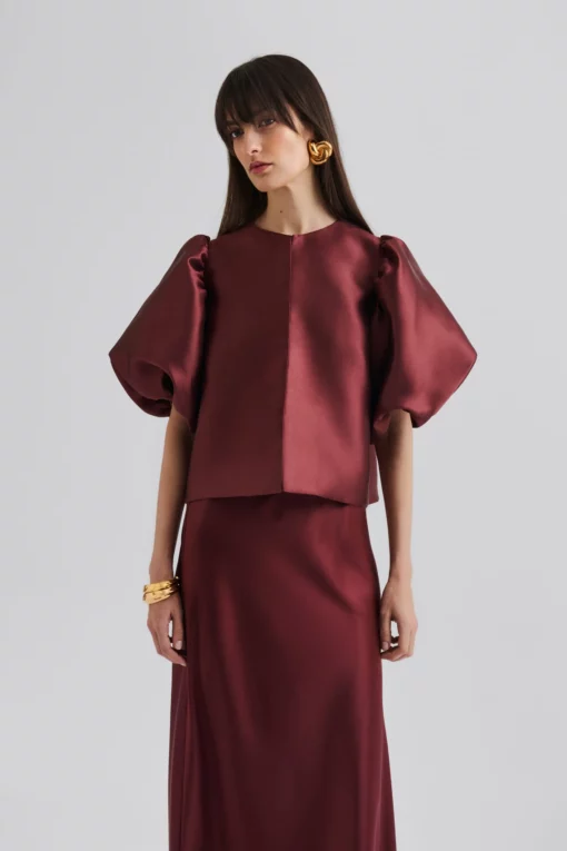 Malina Cleo Pouf Sleeve Blouse Wine