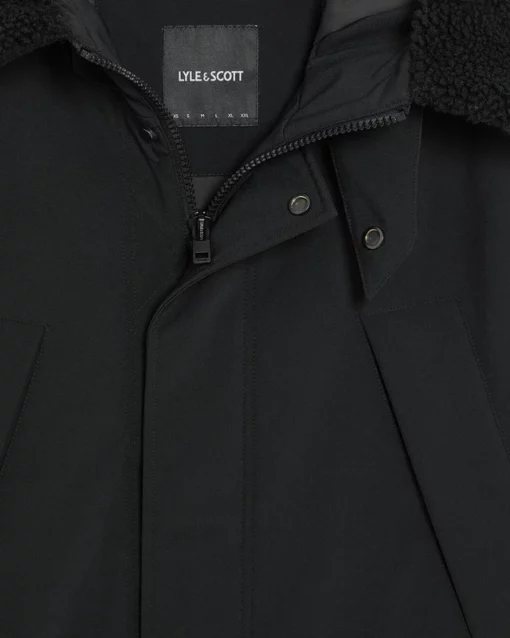 Lyle & Scott Heavyweight Faux Shearling Collar Parka Jet Black