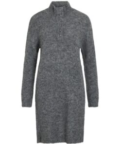 Vinynni Highneck Knit Dress Dark Grey Melange