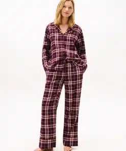 Tommy Hilfiger Essential Flannel Long Sleeve Pyjama Set Tartan Reiker Burgundy