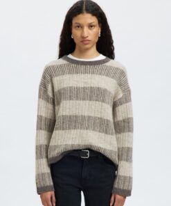 Slfalva Stripe Knit Medium Grey Melange