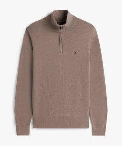 Tommy Hilfiger Half Zip Mock Neck Sweater Coastal Taupe Heather